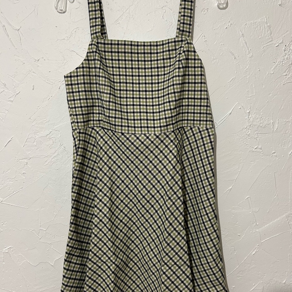 Modcloth Princess Highway Plaid Sleeveless Green Black Skater Dress Sz 8 Medium — image 2 of 8